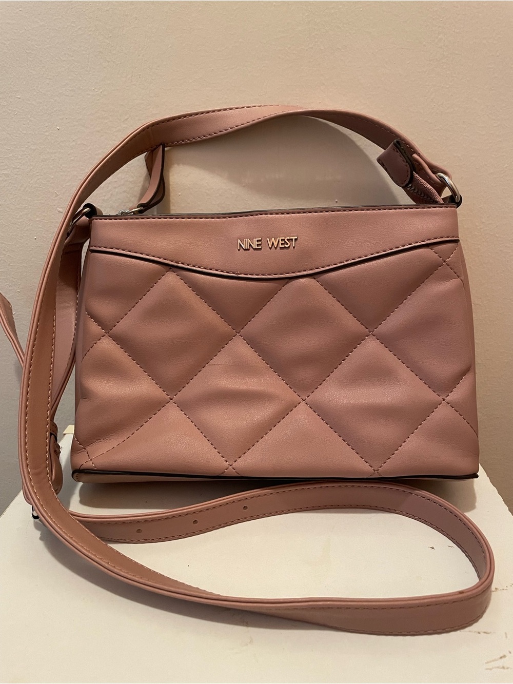 Nine West Quilted Triple Compartment Crossbody Bag - Blush Pink